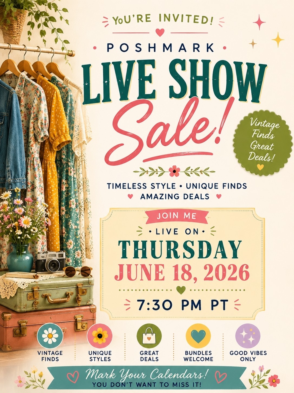 Poshmark Live Show Sale Graphic - Floral Vintage Styling